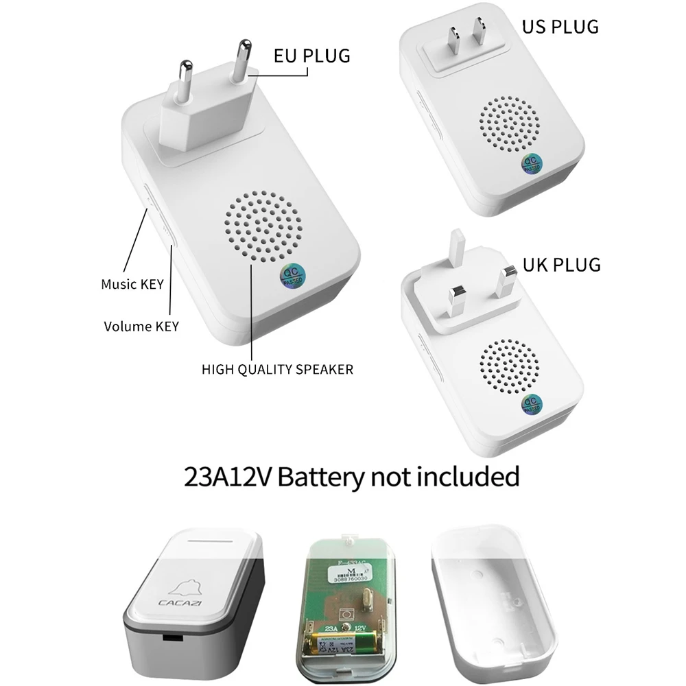 Imagem -02 - Cacazi-campainha sem Fio para Casa Botão ou Receptores Tomadas Eua ue ru e au 300m à Prova Dágua