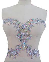 zbroh New clear AB colour  pure handmade sew on rhinestones applique  34*30cm crystals patches for  dress DIY  accessories