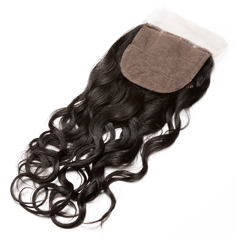 Silk Base Closure Malaysia Water Wave 100% Human Hair With Baby Hair Hidden Knots Closure Brown Lace Dolago Virgin Hair