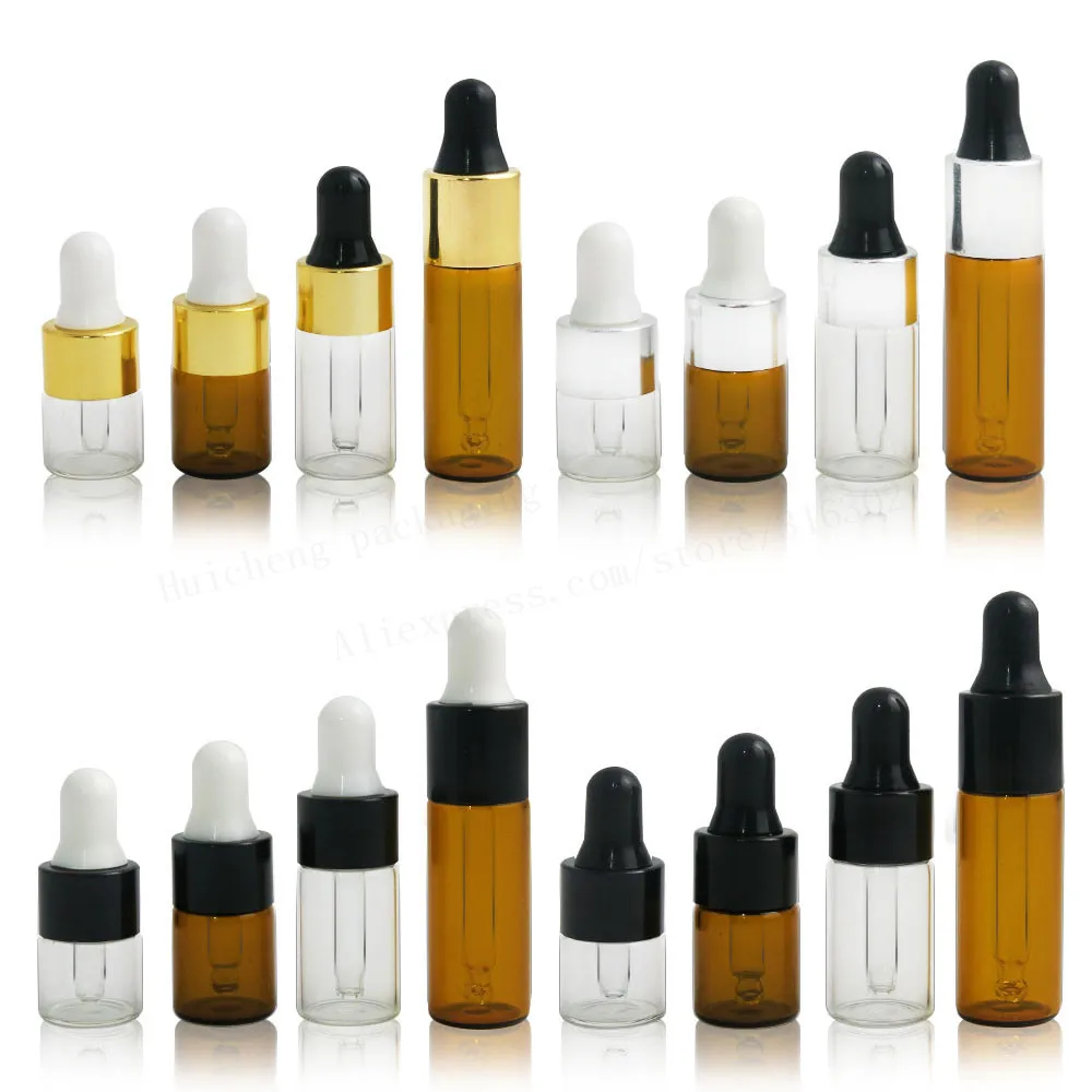 

500 x 1ml 2ml 3ml 5ml Mini Empty Dropper Bottle Portable Aromatherapy Esstenial Oil Bottle with Glass Eye Dropper