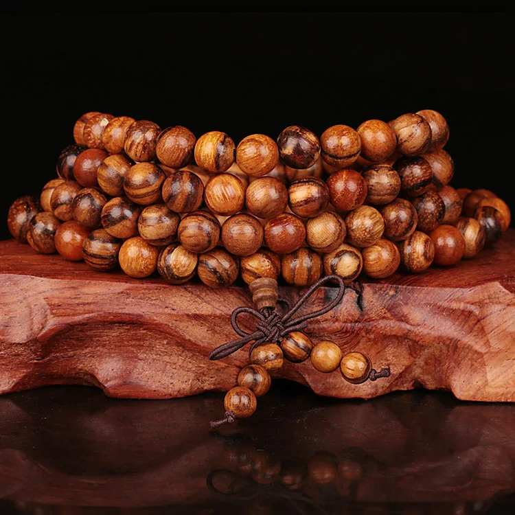 Vintage 6mm 8mm 108 Beads Natural Teak Sandalwood Buddhist Wood Bracelets Meditation Prayer Bead Mala Bracelet Women Men Jewelry