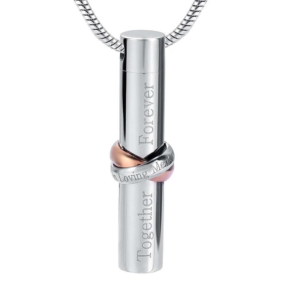 

Cremation Urn Necklace For Ashes Cylinder "In Loving Memory" with "Together Forever"Keepsake Ashes Pendant Jewelry For Women&Men