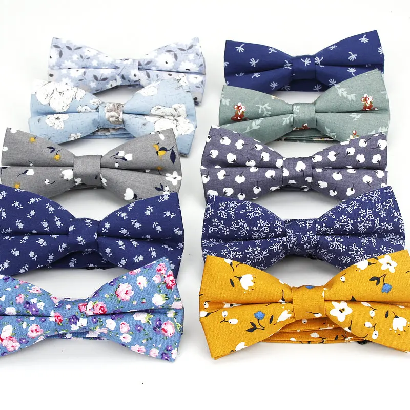 

Brand New Men's Floral Bow Ties Cotton Print Bowtie Neckties For Men Wedding Party Business Suits Gravata Navy Butterfly Cravats