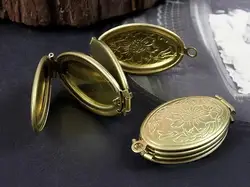 10pcs Folding double Locket vintage Raw Brass plated Copper oval photo locket pendant with Clasps -(LOCK-1)