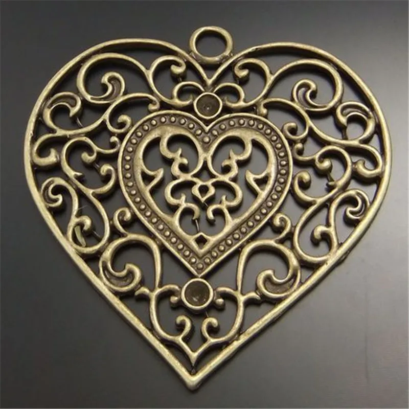 6pcs Hollow Lover Vintage Necklace Pendant Jewelry Charms Antique Bronze Tone Alloy Heart Pendants Charms 58*56*2mm  02410