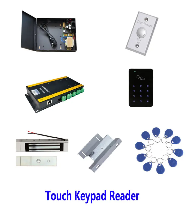 Hi-End Access Control Kit,TCP One Door+Power+180kg Magnetic Lock+ZL-Bracket+ID Touch Keypad Reader+Button+10 ID Tag,Sn:Kit-AT105