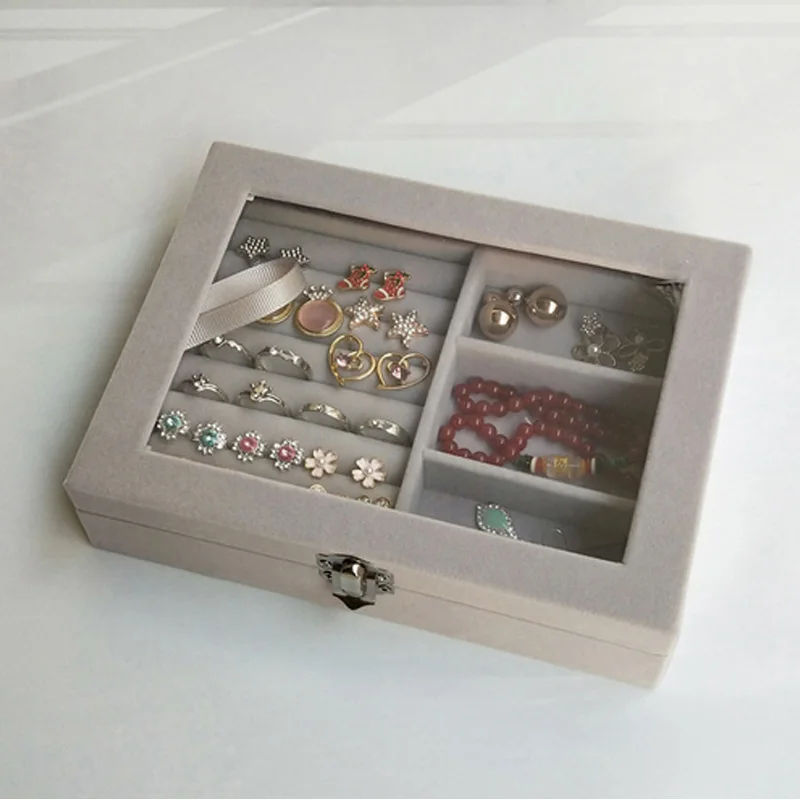 Luxury Gray Velvet  Jewelry Display Box Case for Rings Earrings Bracelets Necklaces or other Ornaments Storage Organizer