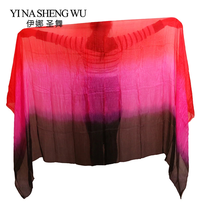 high quality 1Pc dance veil handmade dyed natural silk belly dance veil black+rose+red color 250*114 cm belly dance accessories