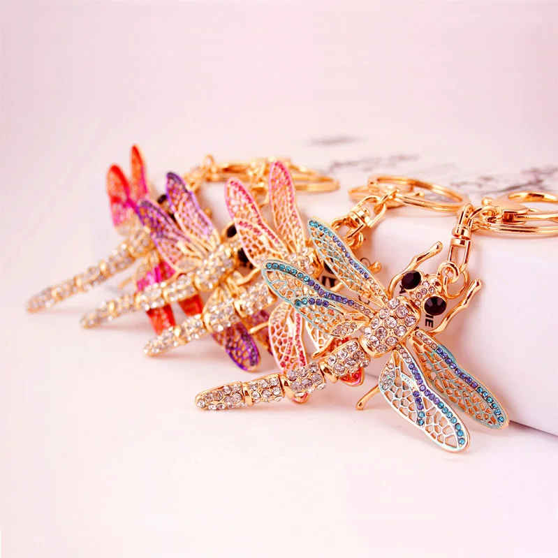 2024 Lovely Crystal Dragonfly Keychain For women Purse Handbag Car Key Keyring Keychains Wedding Birthday Gift Party Jewelry