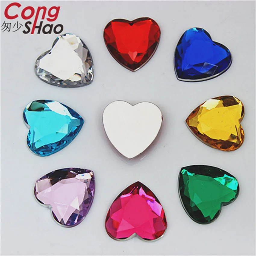 Cong Shao 50pcs 20mm Heart Flatback Acrylic Rhinestone Applique Stones And Crystals Gems DIY Costume Button Accessories CS644