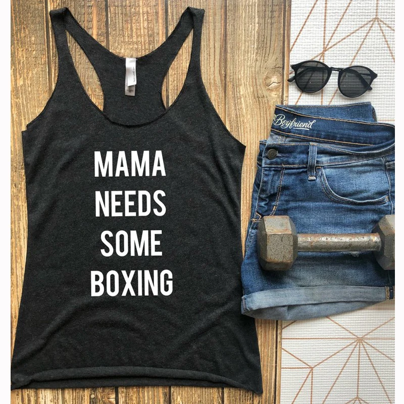 Mama Needs Some Boxing Tank Top Women Sexy Sleeveless Racerback Motivational Gym Vest Shirt Casual Summer Black Funny Tank Shirt