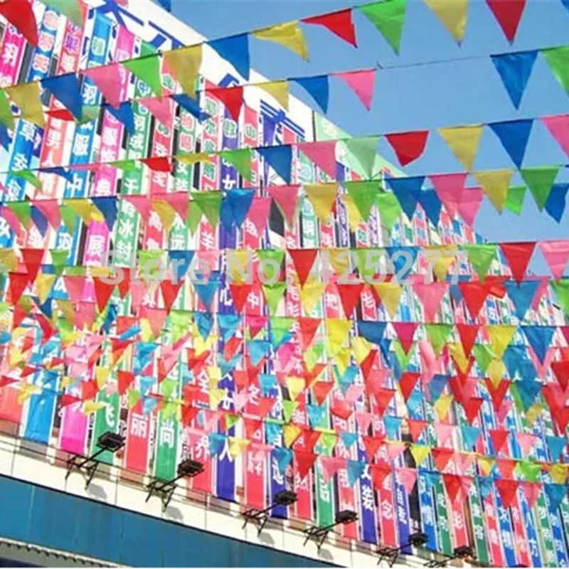 50 Meter Rainbow Pennant Outdoor Banner 100 Flags Nylon Advertising Hanging Flag Wedding Decor Birthday Party Supplies