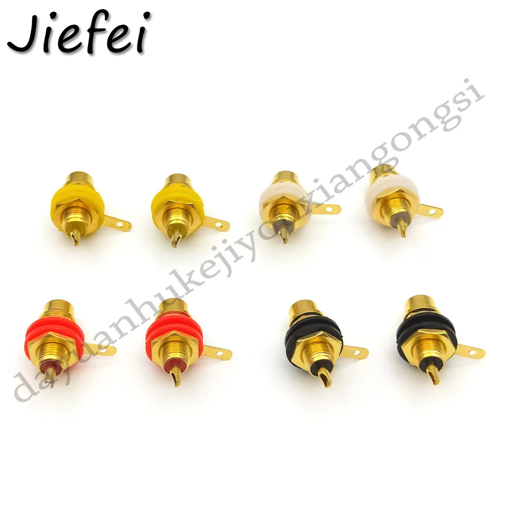 8Pcs  4 color Gold Plated Panel Mount RCA Female plug Jack Audio Socket Amplifier Chassis Phono Connector with nut solder