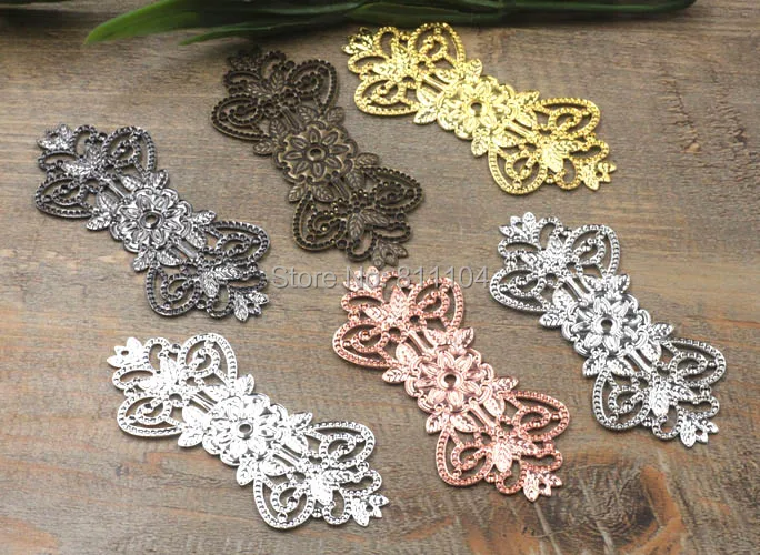 31x79mm Multi-color Plated Brass Metal Blank Filigree Flower Links Wraps Connectors DIY Jewelry Findings Connectors