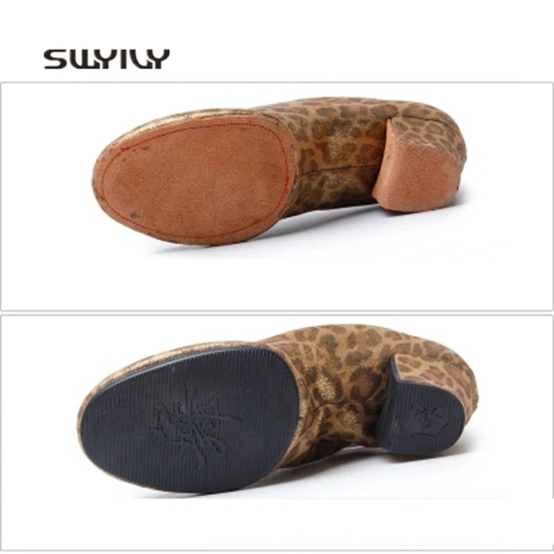 SWYIVY Women Latin Dance Shoes Leopard Print Square Heel Dance Sneakers Women 2018 New Soft Sole Ballroom Dance Shoes For Women