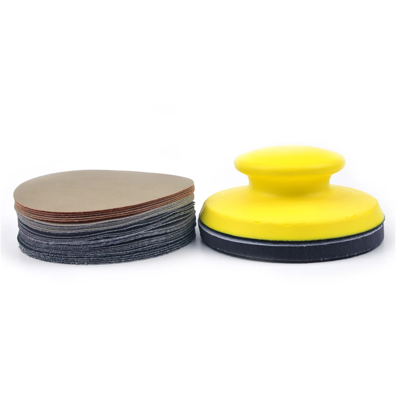 Poliwell-disco de lixa automotiva à prova d'água, 5 polegadas, acessório para polimento de luz, 125 mm + 1 almofada para lixar à mão, interface macia de esponja