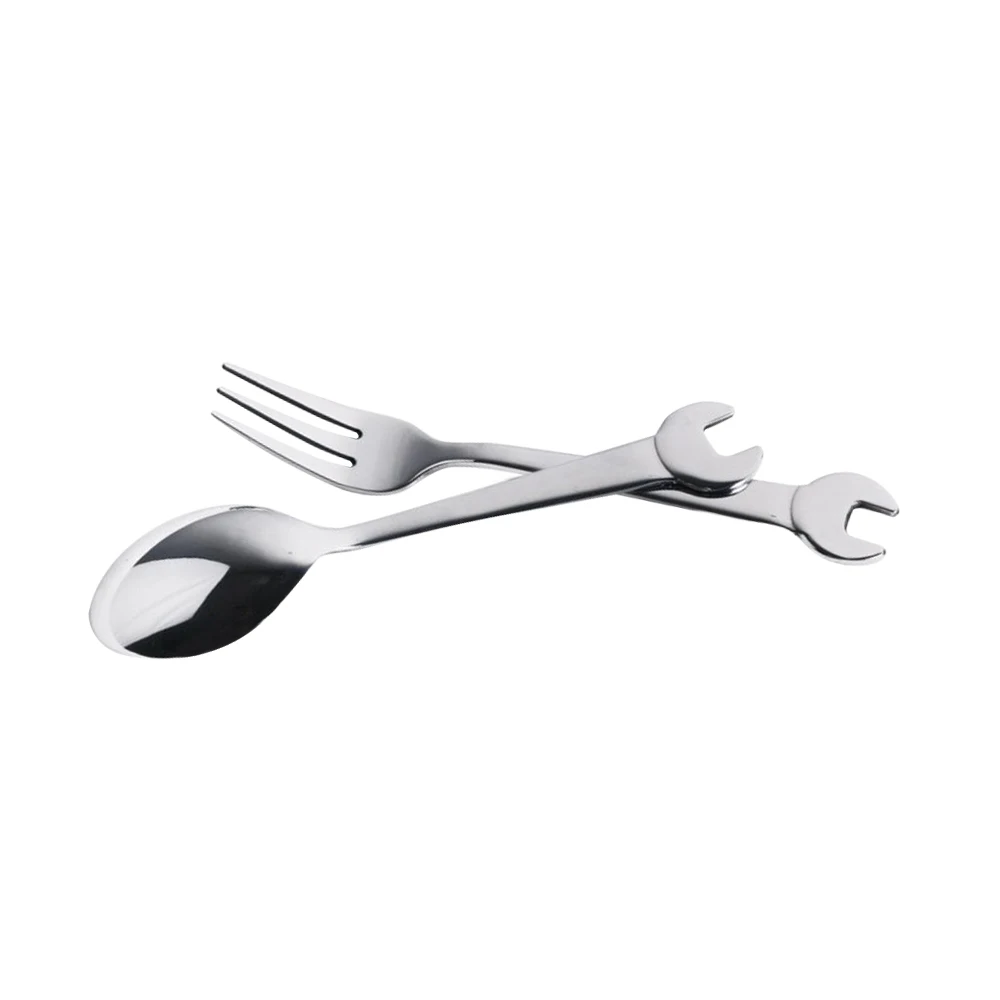 Stainless Steel Creative Wrench Shape Fork Spoon Tableware Steak Knife Dinner Fruit Dessert Long Forks Tea Spoon Picnic Camping