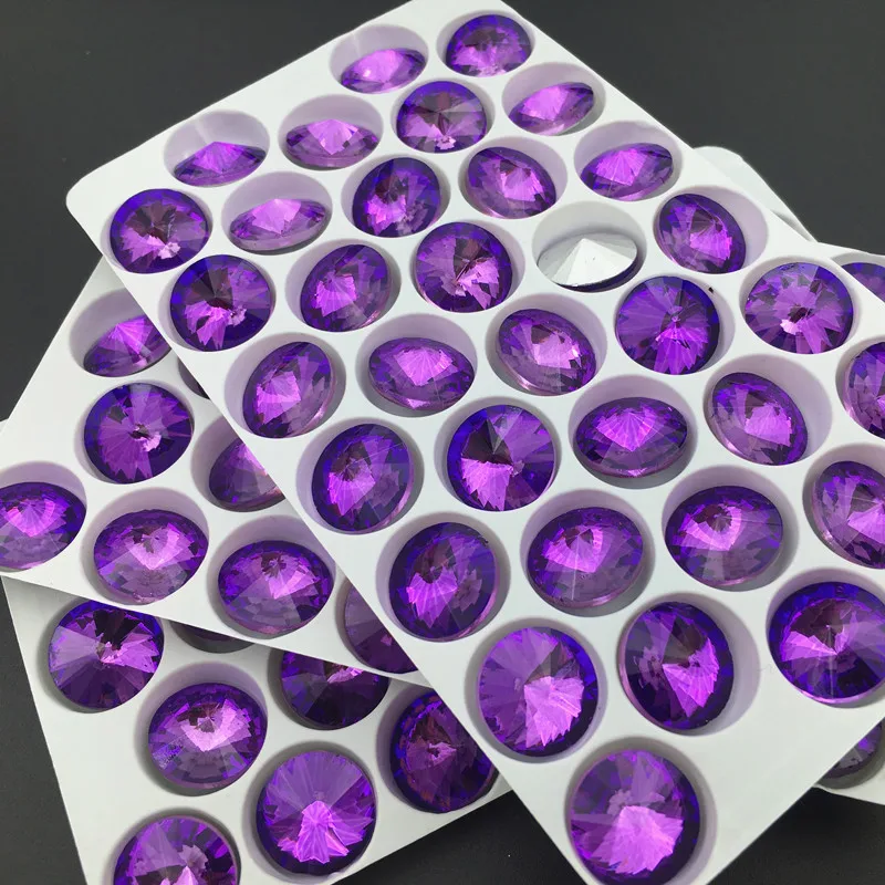 Lt Purple Velvet Color 6,8,10,12,14,16,18mm RIVOLI CRYSTAL POINTED BACK Rhinestones Round Glass Stone for Dress Making