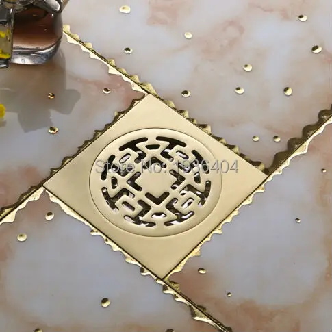 

High Quality Golden Brass Shower Drain Bathroom Accessories Anti-Odor Square Floor Drains FD607