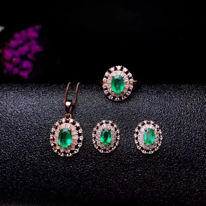 Natural and Real Emerald jewelry set Natural Real Emerald 925 sterling silver 1pc cross pendant,1pc ring ,2pcs Earring