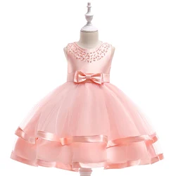 2023 Summer Dress For Girls Elegant Princess Birthday Dress With Bow Kids Girl Wedding Party Dresses Children Evening Clothes