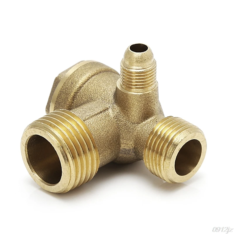 Male Thread 3 Way Metal Air Compressor Check Valve Gold Tone C90A New Drop Ship