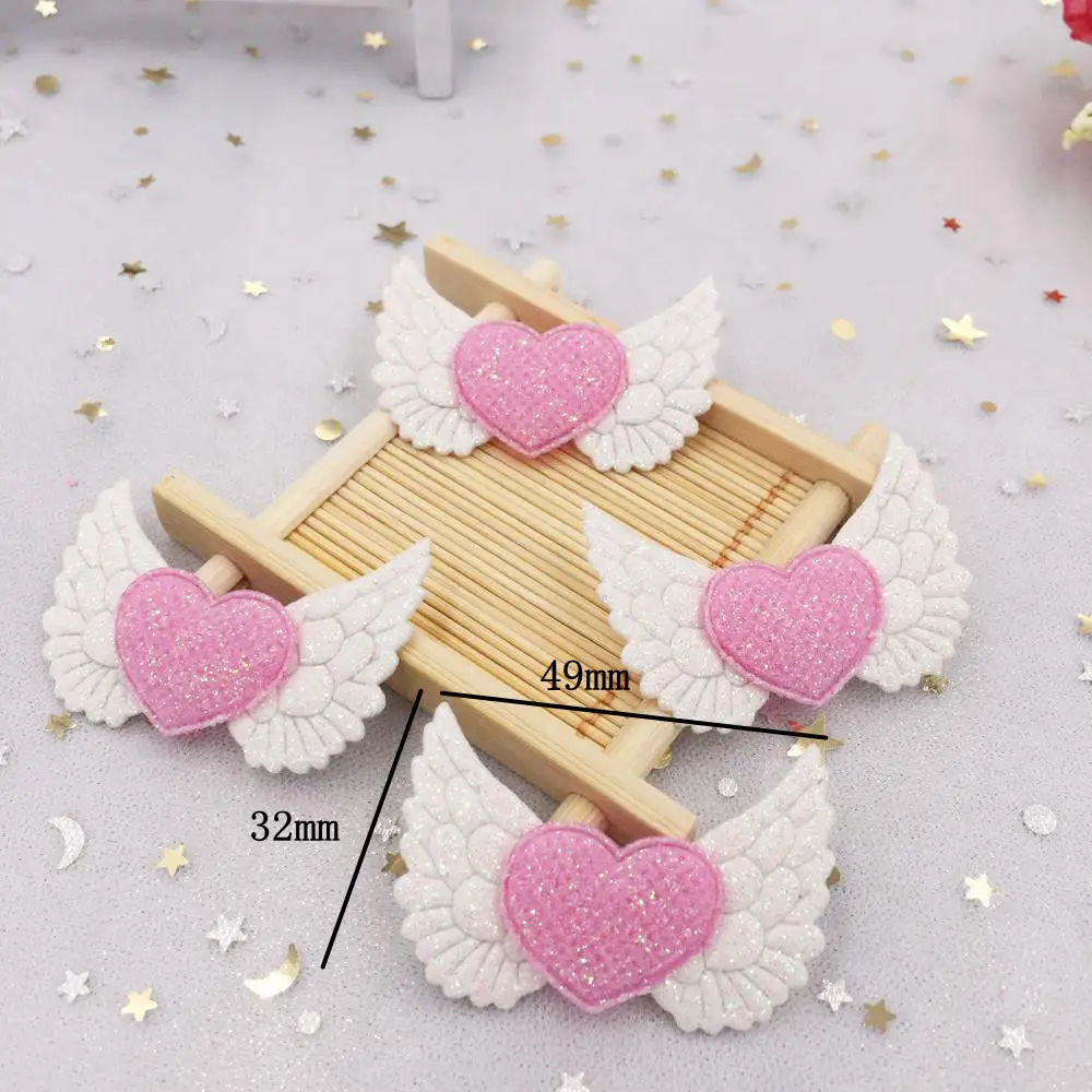 16pcs 32mm*49mm Glitter Angel Wing Heart Appliques Single Sided Glitter Fabric Patches DIY A101