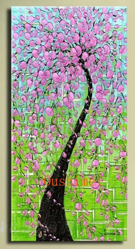 Hot Handmade Pink Flower Tree Paintings Cheap Abstract Picture Modern Knife Painting On Canvas Pictures Wall Art Oil Painting