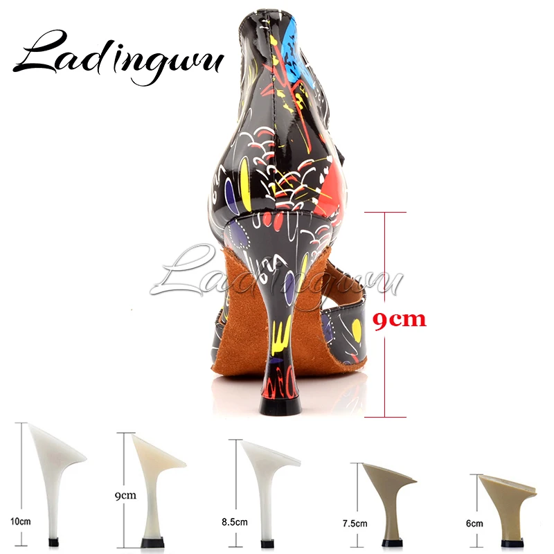 Ladingwu New Dance Boots Woman Custom PU Latin Dance Shoes Girls ladys Salsa Dance Shoes Tango Paty Ballroom Dance Shoes Heel 9c