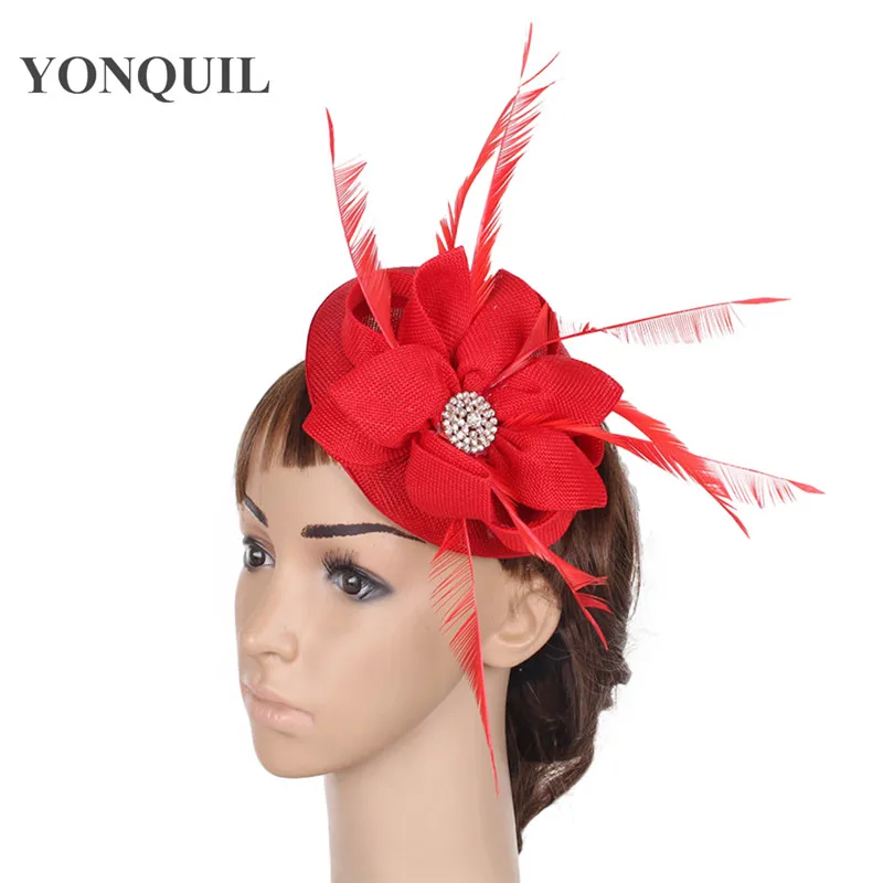 New Imitation Sinamay Hats Fascinators Hair Accessories for Wedding 17 Colors Turquoise Blue Black Beige Purple Red Bridal Hats