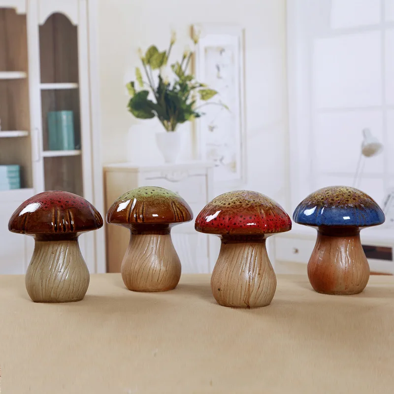 

4PCS Home decoration crafts creative glaze ceramic mushroom furnishings Figurines Miniatures