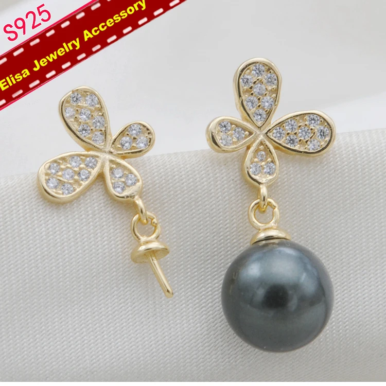 

Leaf Design Earrings Components S925 Sterling Silver Pearl Earrings Holder Lady DIY Earrings Settings 3Pairs/Lot