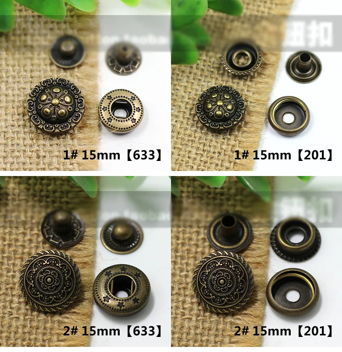 bronze color vintage 15mm metal decorative hand press snap button for clothing/bag sewing accessories 50pcs/lot