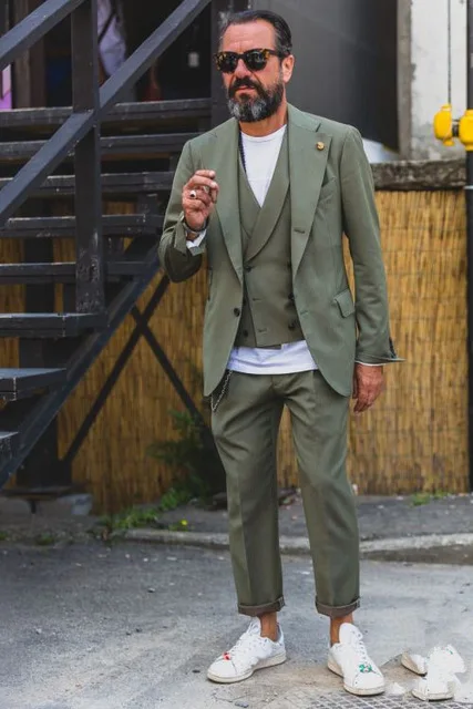 Latest Design Green Mens Suits Wedding Fashion Custom Made Prom Masculino Trajes De Hombre Blazer 3 Pieces(Jacket+Pant+Vest+Tie)