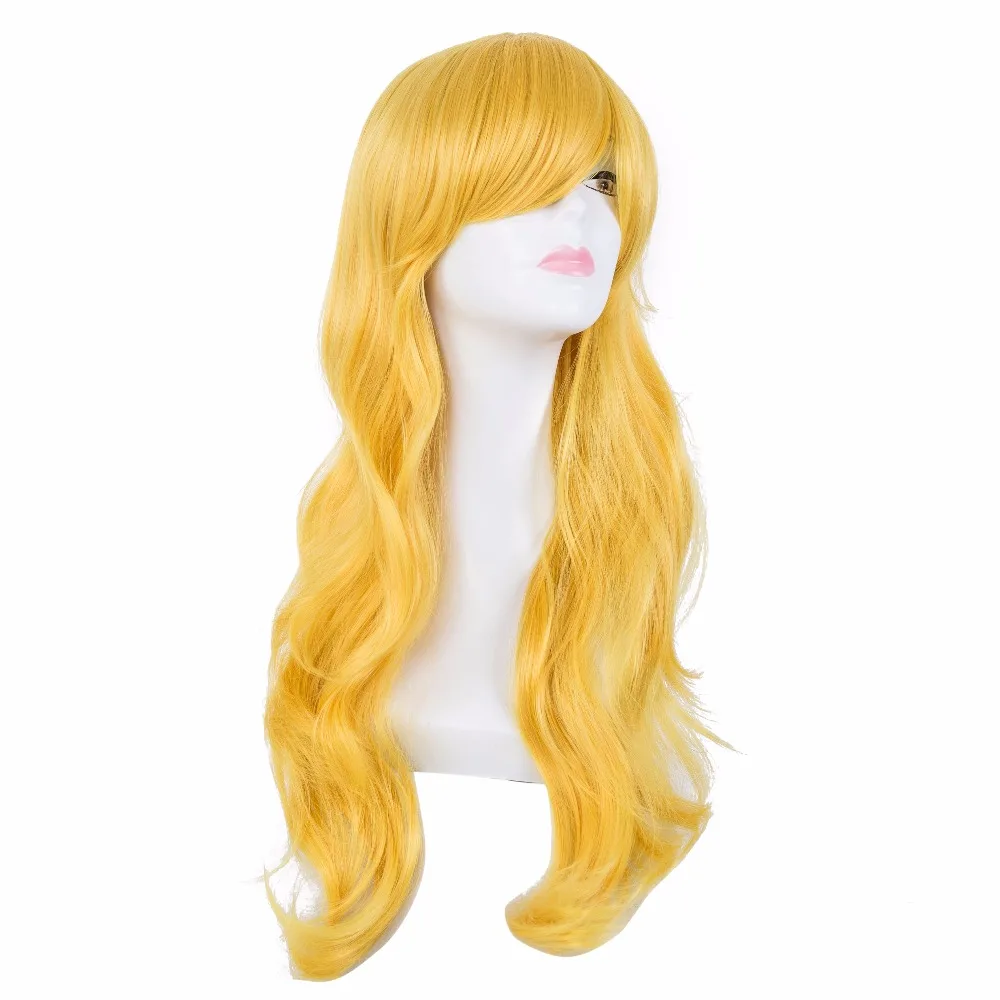 Yellow Wig Fei-Show Synthetic Heat Resistant Fiber Long Curly Hair Pelucas Cartoon Costume Cos-play Salon Party Female Hairpiece