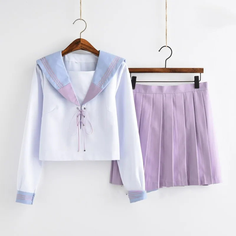 Orthodox School JK Uniform Fragrant Purple Patchwork Sweet College Wind Long-sleeved Shirt Sailor Suit Harajuku Pleated skirt