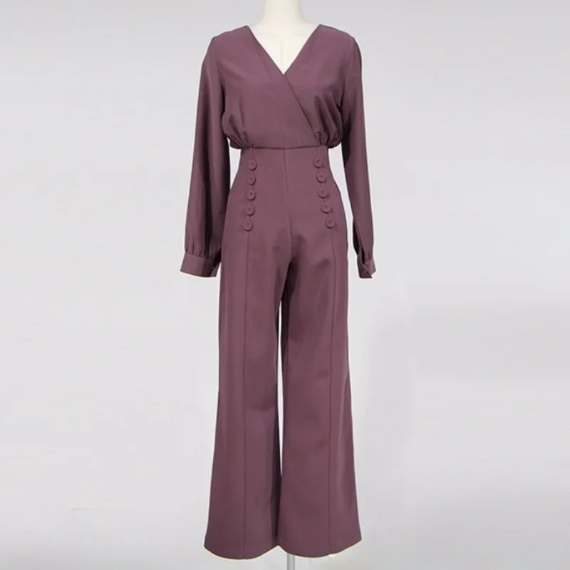 Combinaison élégante pour femmes, combinaison à manches longues, Double boutonnage, taille haute, affaires, Ol, fermeture éclair, célébrité, printemps, 2019, DD2070