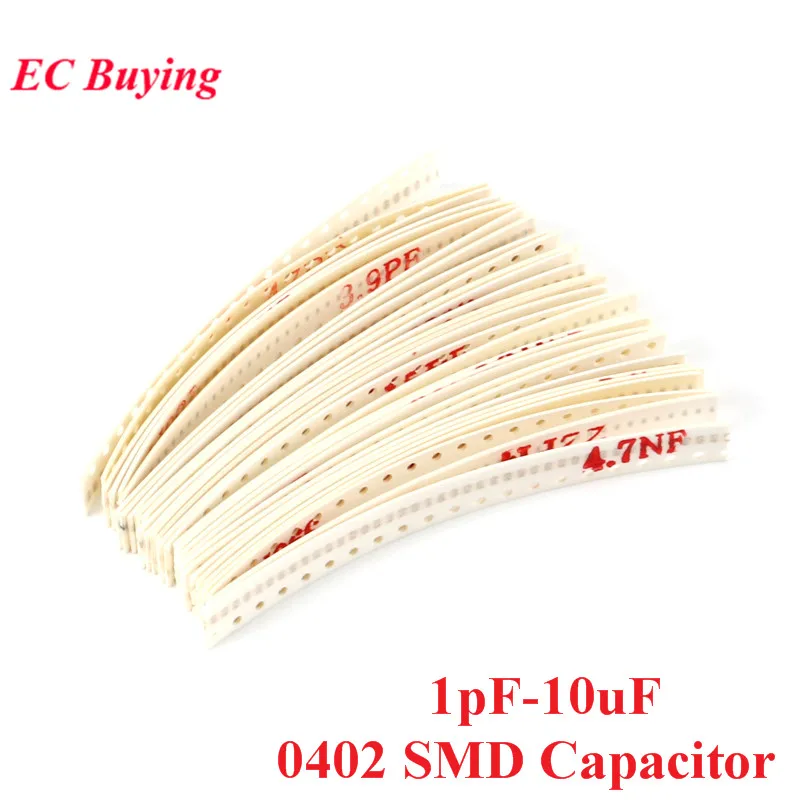 1200pcs 0402 SMD Capacitor kit 30 values*40pcs 1PF-10UF Electronic Components Package Capacitor Assorted Kit Samples DIY