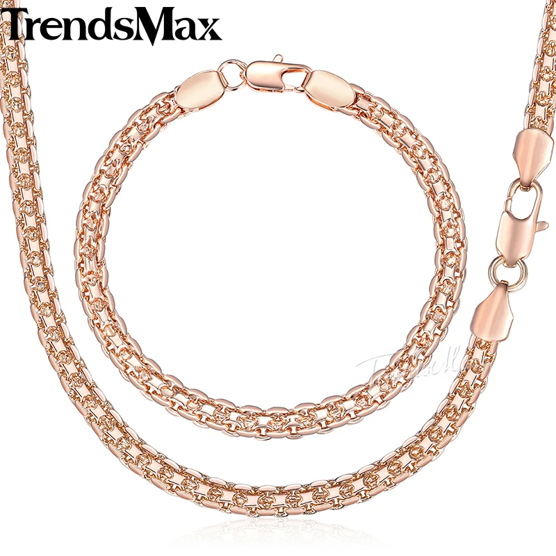 5mm Jewelry Set Necklace Bracelet for Women Men 585 Rose Gold Color Weaving Bismark Link Fashion Jewelry 2022 Gift KGS275