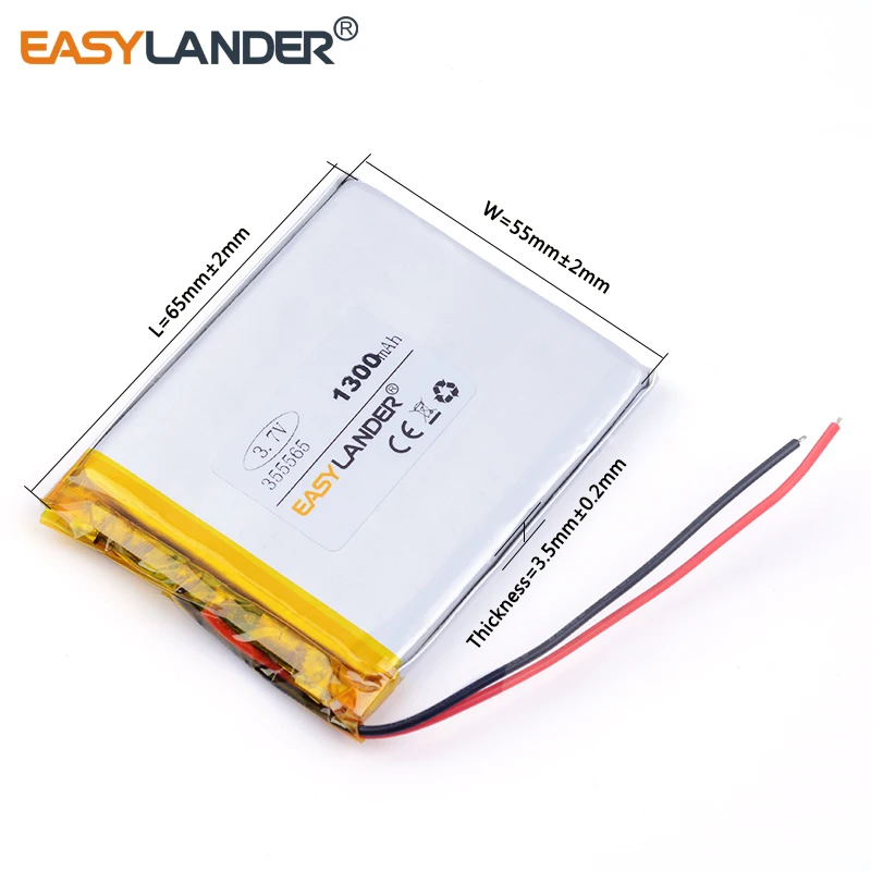 10pcs /Lot 3.7V 355565 1300mAh Rechargeable Lithium Li-ion Polymer Battery