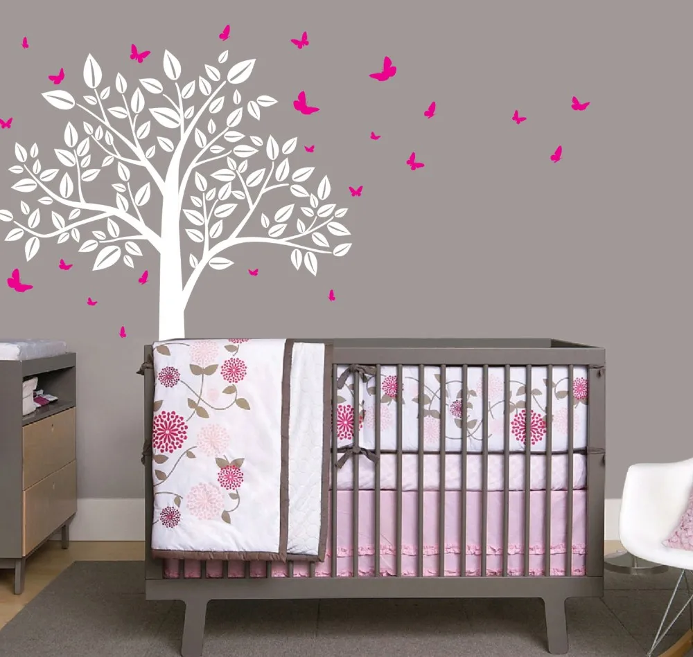 

Beautiful Nursery Tree Art Wall Stickers With Flying Butterflies Sweet Vinyl Wall Decal For Home Girls Bedroom Cute Decor Wm-577