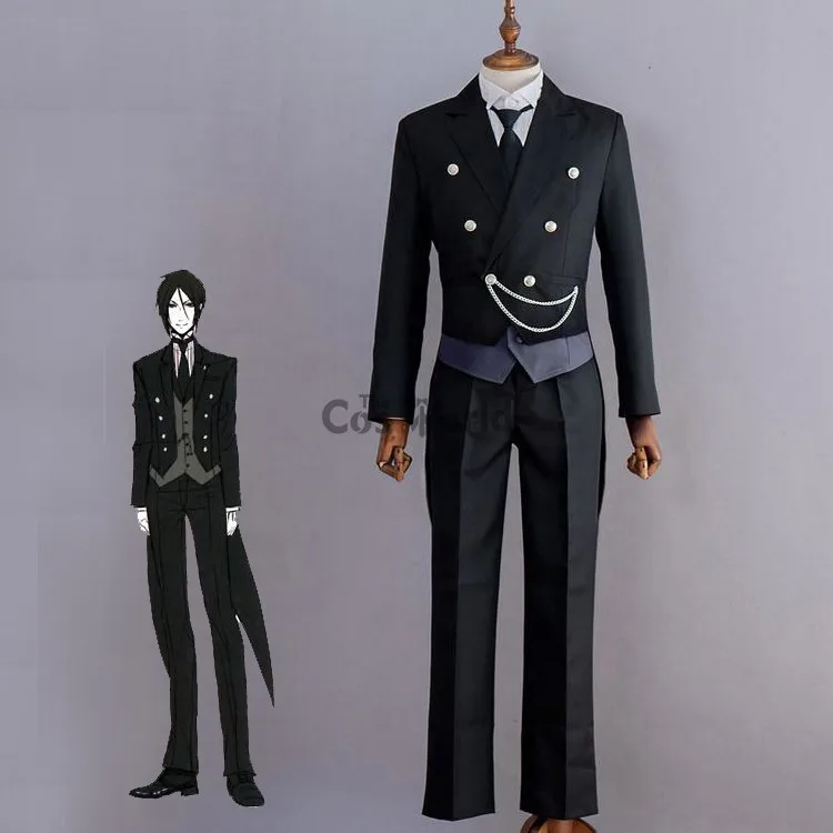 Black Butler Kuroshitsuji Sebastian Michaelis Swallow-tailed Coat Uniform Outfit Anime Cosplay Costumes