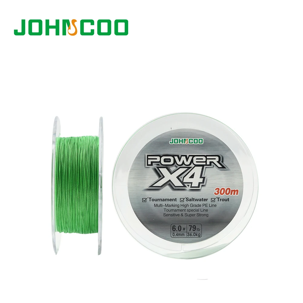 JOHNCOO-4 브레이드 낚싯줄 와이어 300 미터 0.6-8 크기, 송어, 초강력, 바닷물 토너먼트, 그레이드 라인용