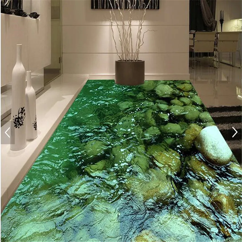 beibehang Modern Floor painting HD Natural scenery stone water Waterproof Bathroom kitchen PVC Wall paper Self wall sticker