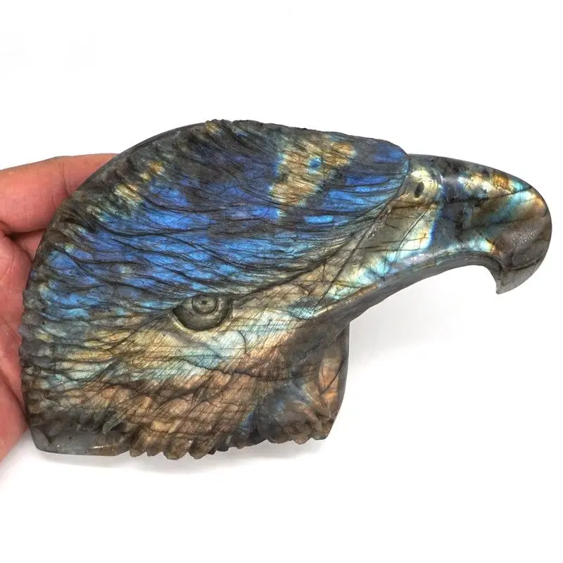 Eagle Figurine Decor Natural Labradorite Carved Animal Statue Home Ornament 6.8