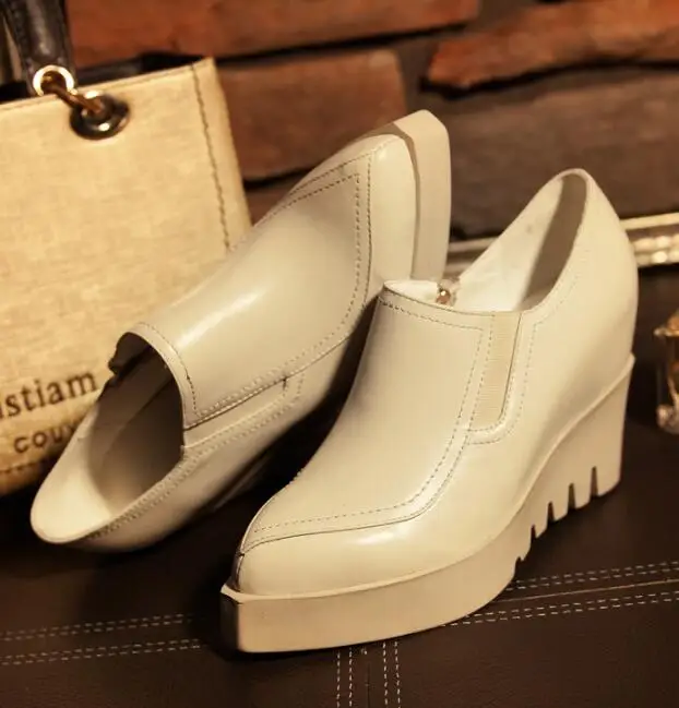 XGRAVITY 2027 Sexy Genuine Leather Lady High Heel Dress Wedges Design Pointed Toe Woman High Heels Ladies Platform Shoes A067