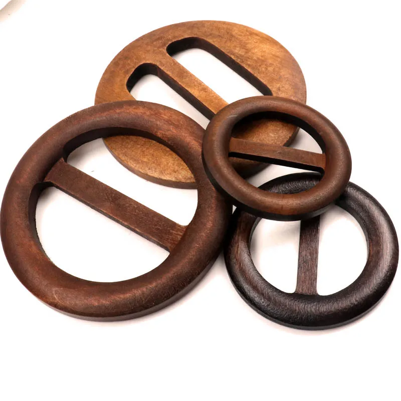 Mix Size Round Shape Garniture Handmade Wooden Crafts Belt Buckle Ring Wood Clothes Accessories Sewing Children DIY  50-75mm 1pc