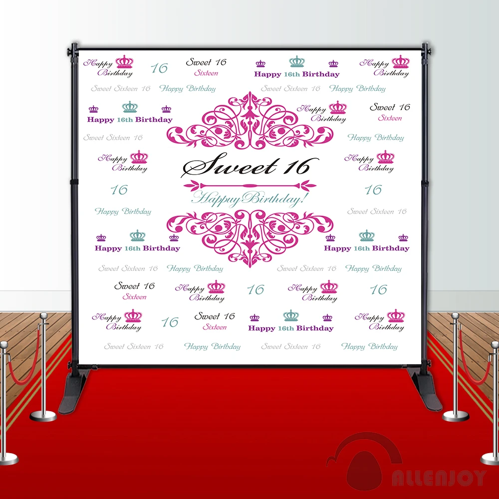 Allenjoy Girls Birthday backdrops Step and Repeat Background Pink princess party banner Invitation celebration Party customize