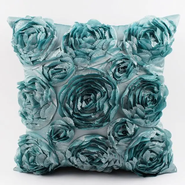 3D roses embroidered Cushion cover rose Pattern Pillowcase Wedding Party Home Sofa car decoration European style Pillow cover