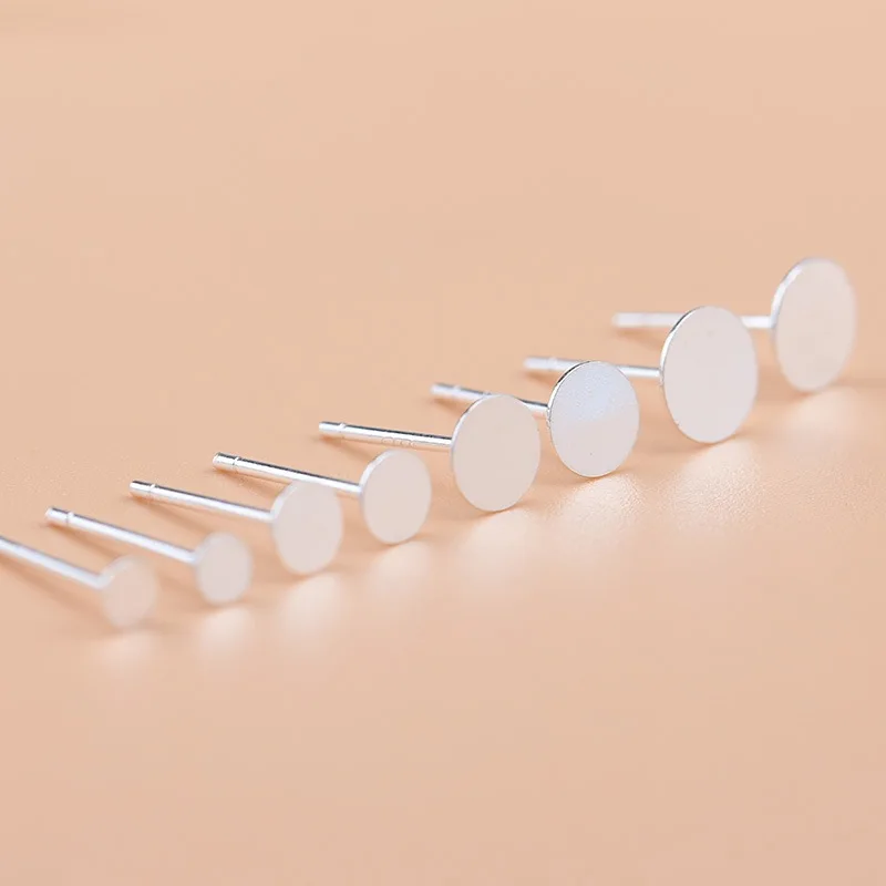 20pcs 925Sterling Silver Earring Base 3/4/5/6/8mm Round Pad Blank Cabochon Settings Stud Earring Post Diy Components Supplies